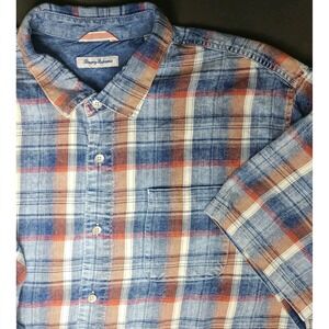 Tommy Bahama Men's 3XL Plaid Shirt Red White Blue 100% Cotton Short Sleeve EUC